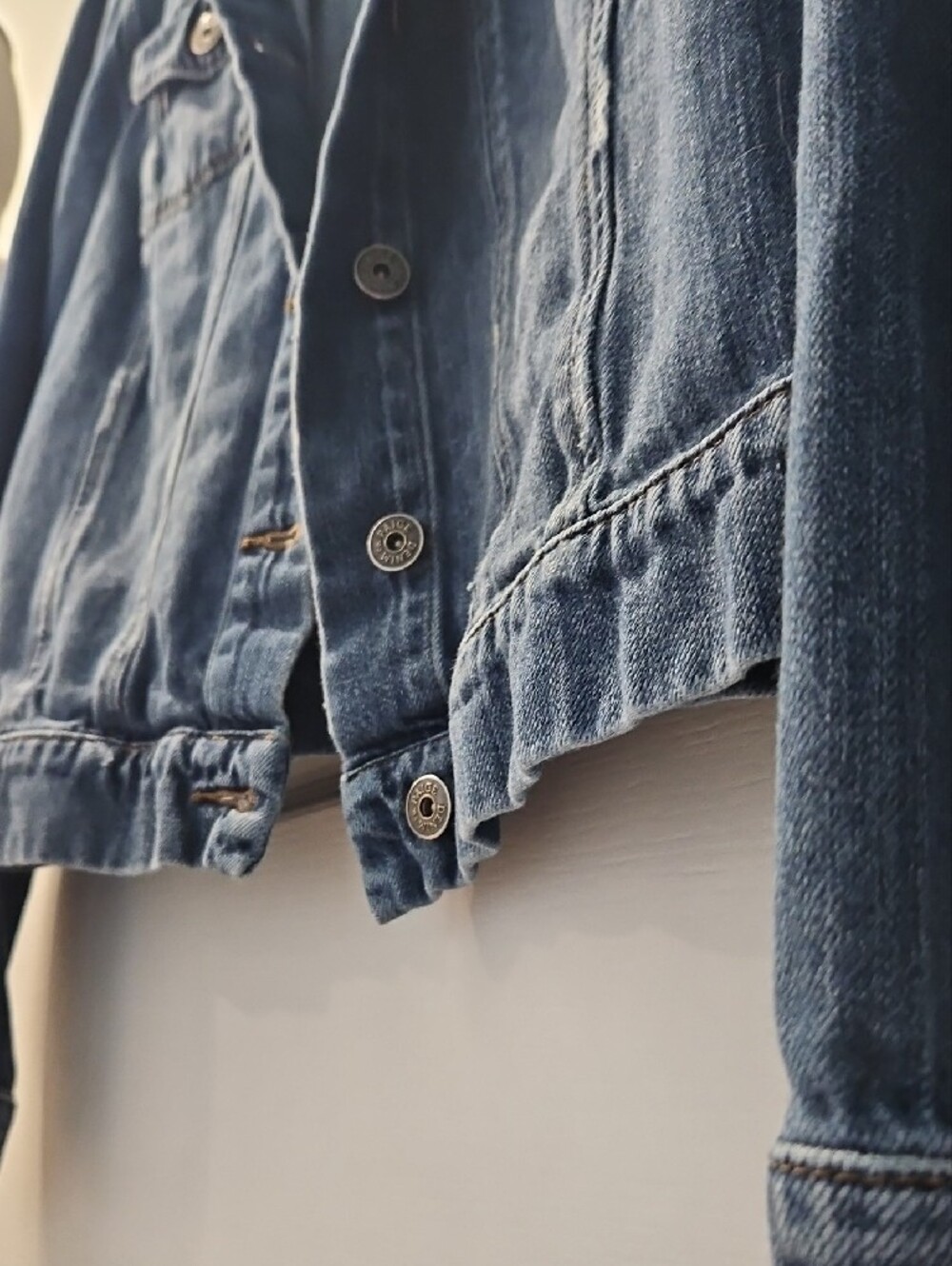 PAIGE Distressed Medium Blue Denim Jacket - Picture 6 of 12